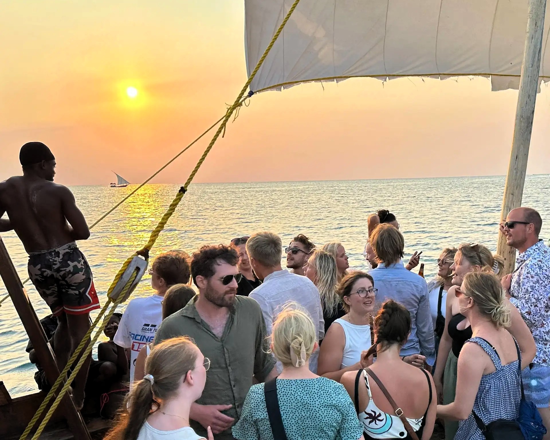 Sunset cruise on traditional dhow with breathtaking views over the Indian Ocean in Zanzibar